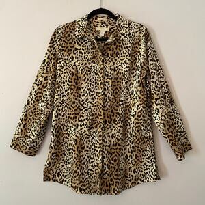 Chico's Cheetah Print No-Iron 100% Cotton Button Down Blouse Women's 1 / Medium